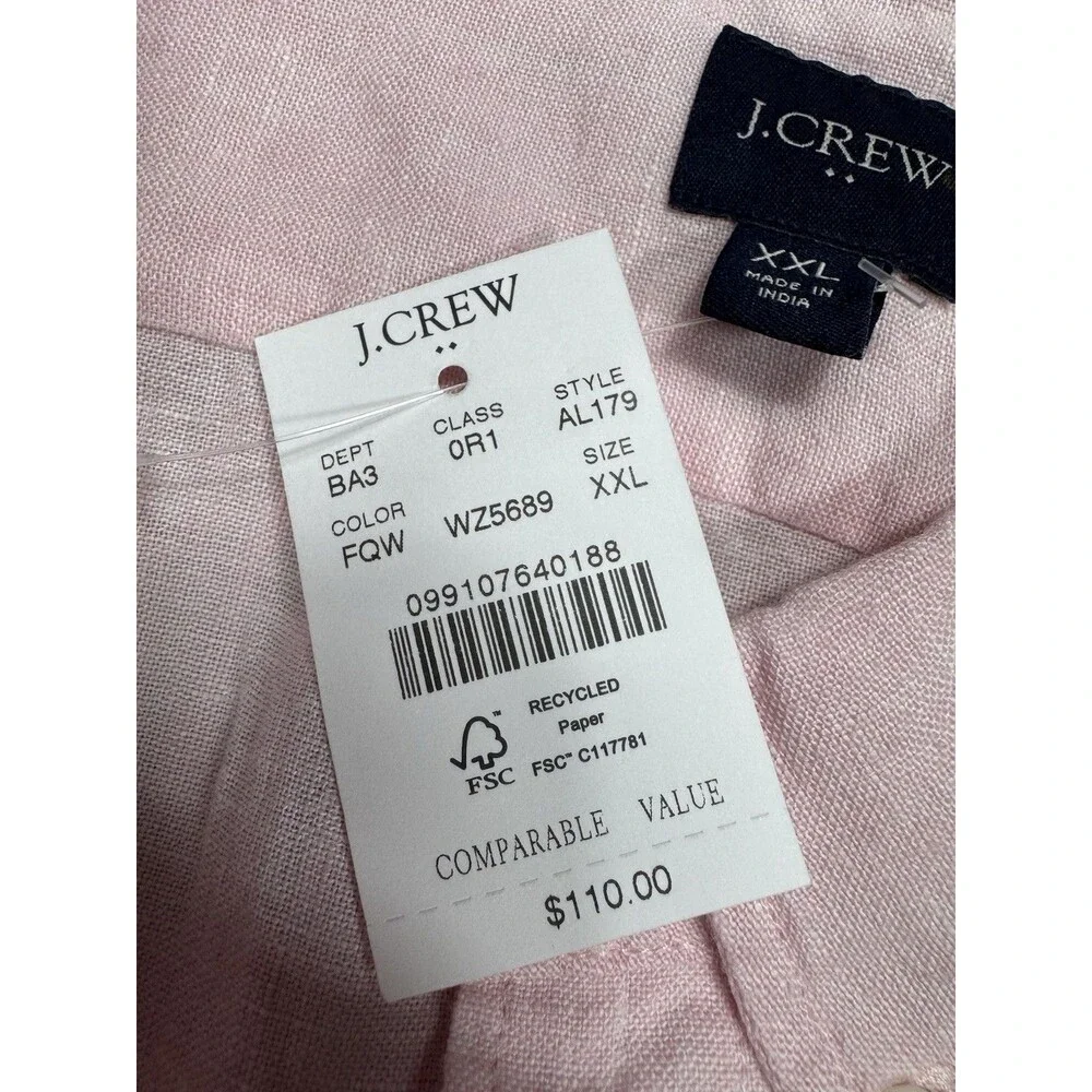 J Crew Linen Shirt Mens Light Pink Long Sleeve Button Up Dress Shirt Size XXL